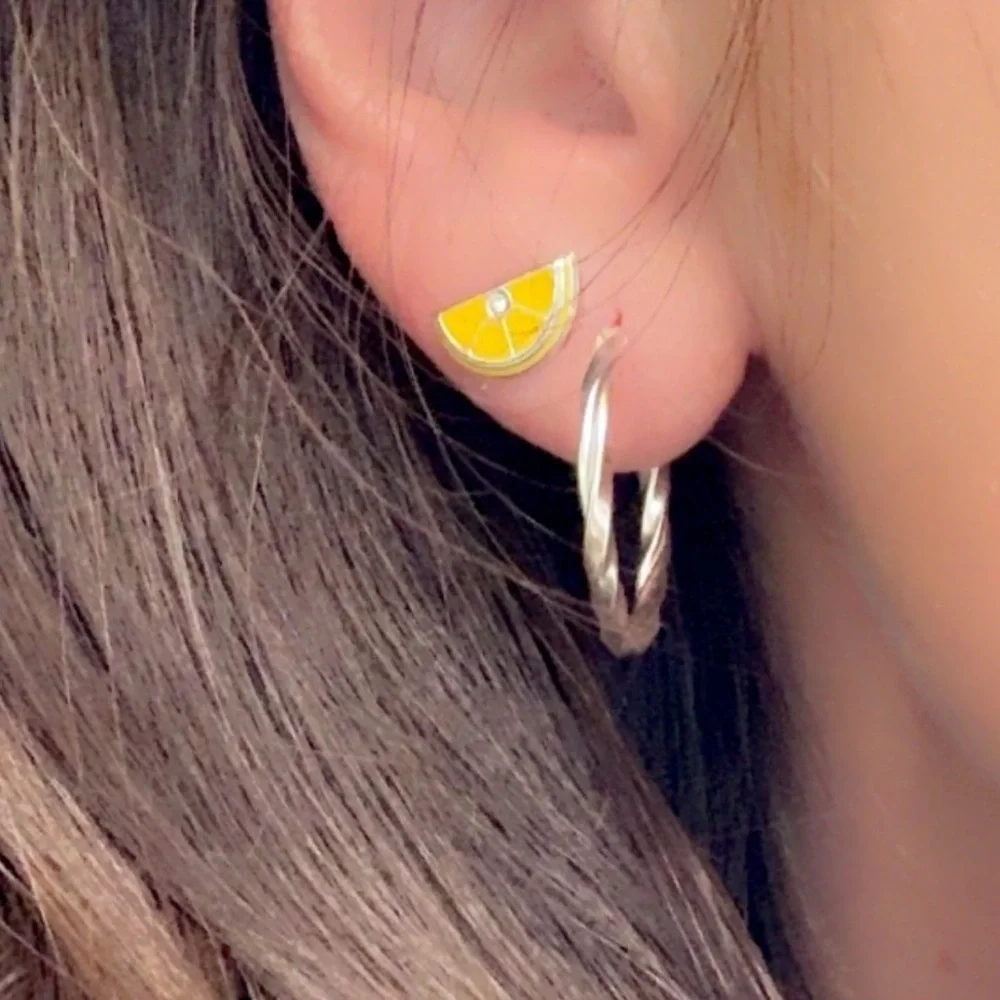 Sterling Silver CZ Lemon Stud Earrings 11mm